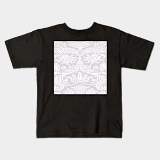 White on Warm Grey Medieval Damask Scrolls Kids T-Shirt